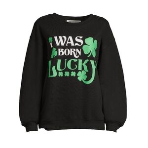 Born Lucky Black St Patricks Juniors Long Sleeve Graphic Sweatshirt - XS (1) New